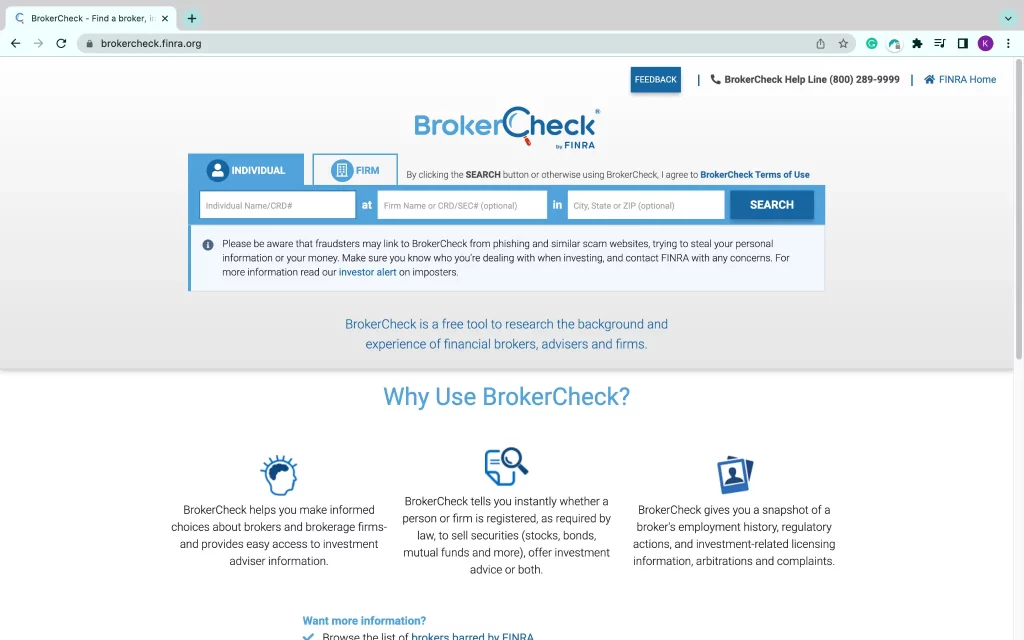 FINRA BrokerCheck Website